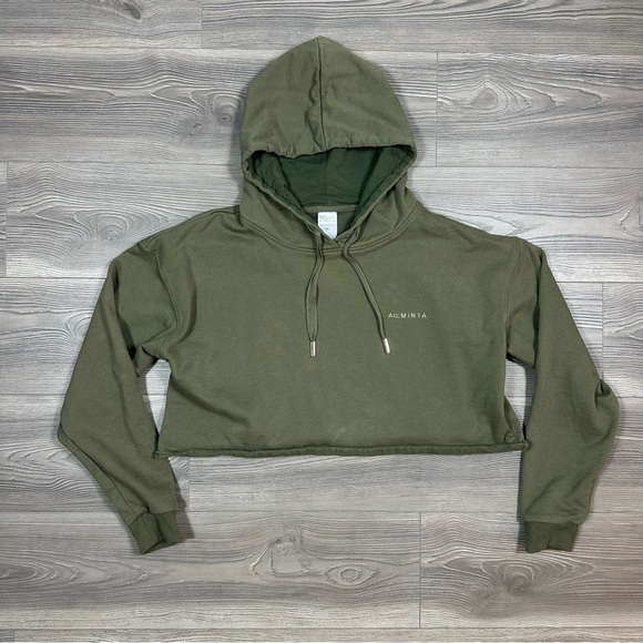 Arminta Olive Green Cropped Hoodie Streetwear Lined Hood Pullover Size XL - Picture 1 of 6